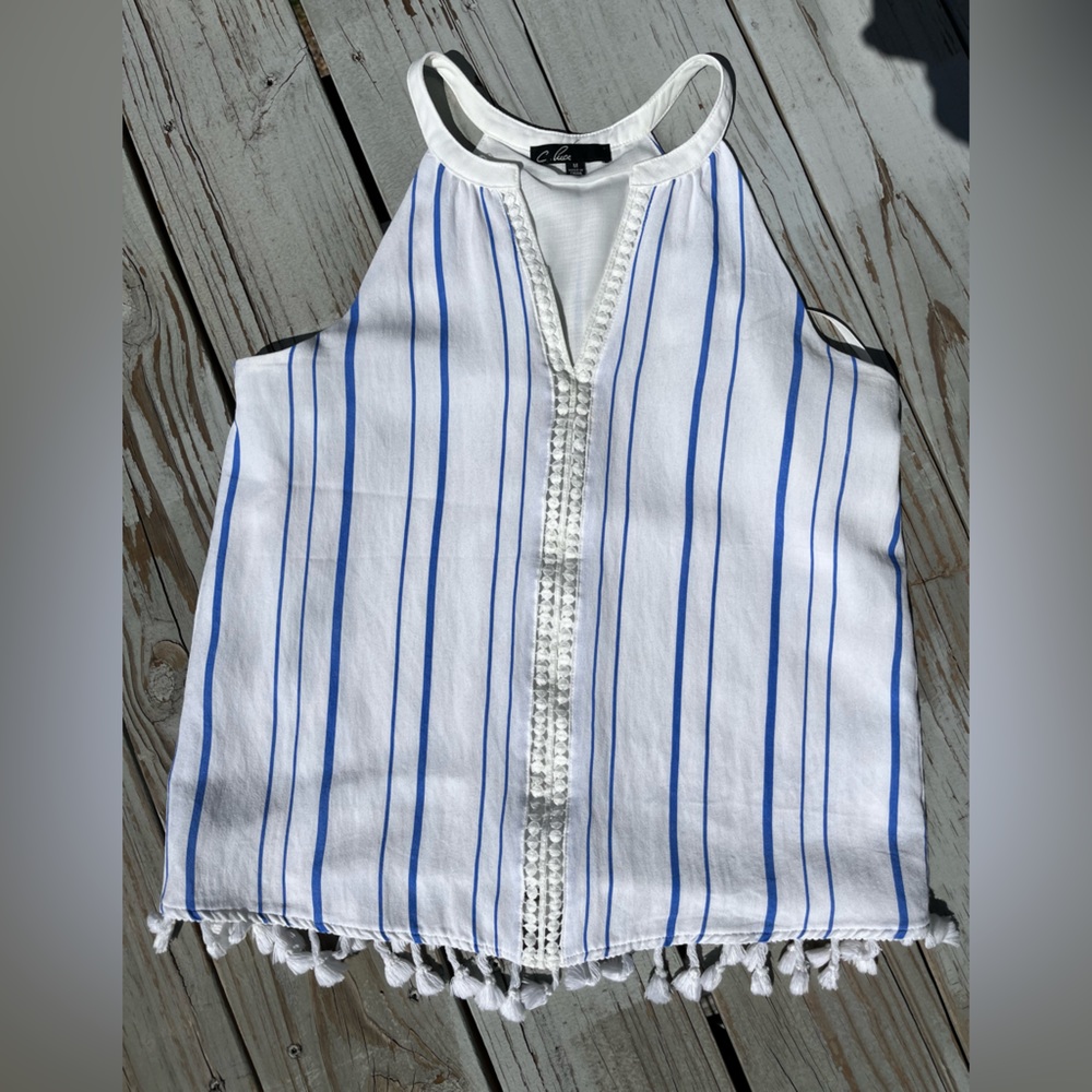Halter Tank Blue/White Stripe